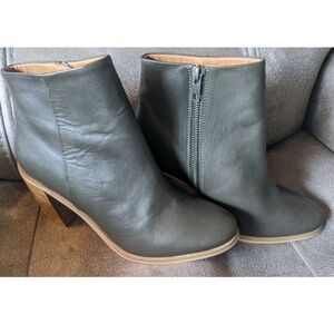 Dune London Women's PEMA Ankle Boot Greenish Brown with Tan 2 inch heel Size 7.